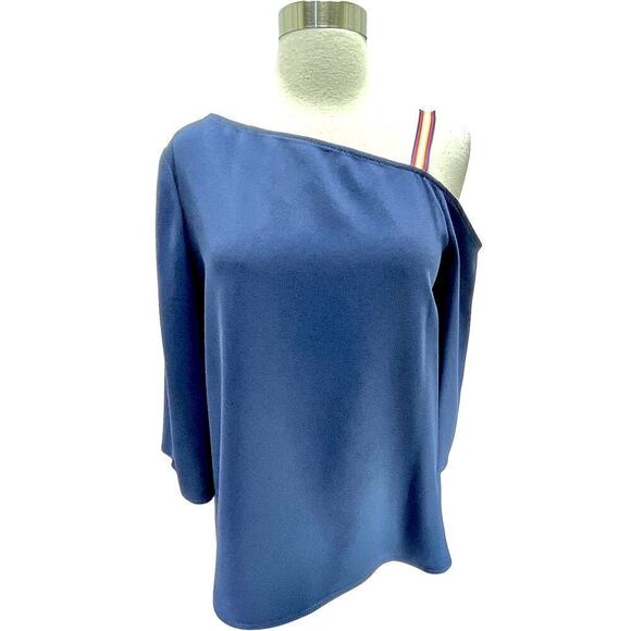 Trina Turk One Shoulder 3/4 Sleeve Asymmetric Top Navy Blue Women Size Small NWT - Picture 1 of 7